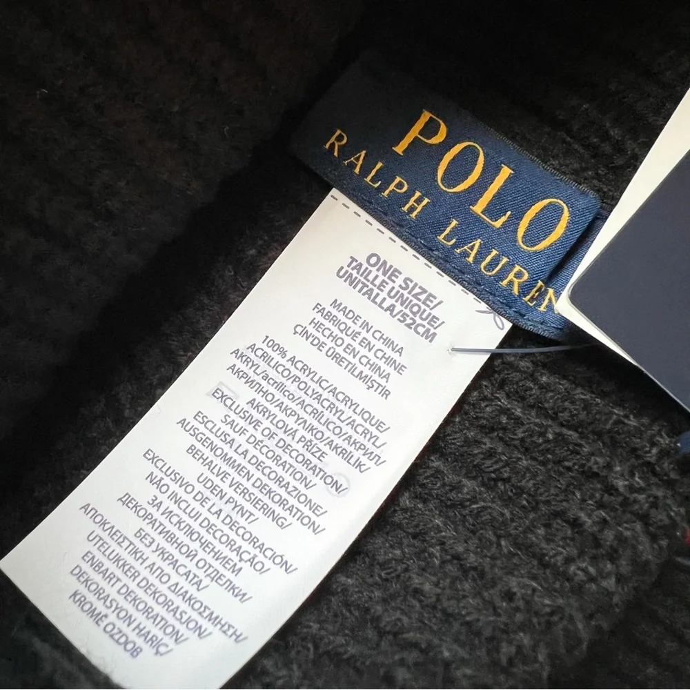 Polo Ralph Lauren BLACK Patched Courage Loyalty Knit Beanie Hat - Picture 13 of 14